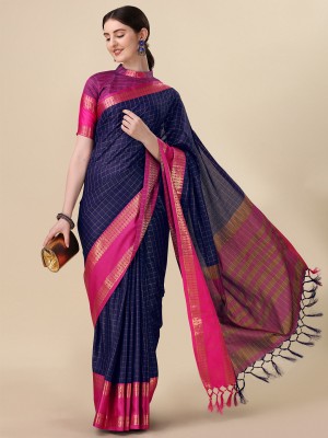 KCF Woven Gadwal Cotton Silk Saree(Dark Blue)