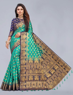 FINE WEAR Self Design Banarasi Cotton Silk Saree(Multicolor)