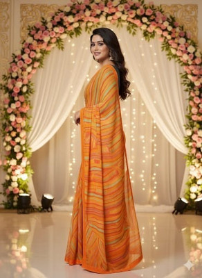 DUDHANE TRADING CORPORATION Printed, Blocked Printed, Floral Print Bandhani Silk Blend Saree(Yellow)