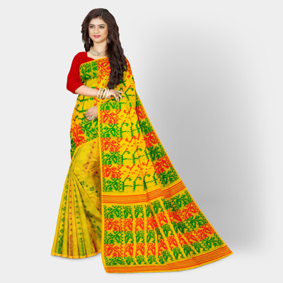 Mayabi Woven Jamdani Cotton Silk Saree(Yellow)