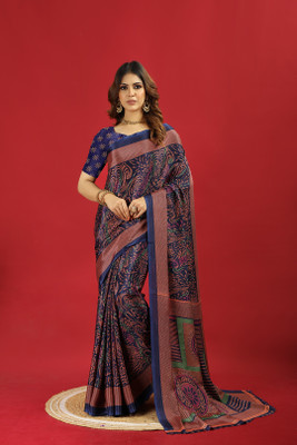 Virendra Textile Printed Bollywood Crepe Saree(Dark Blue)