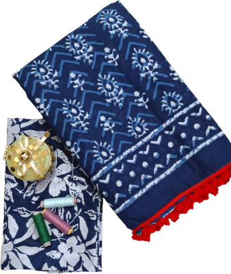 BUTTA'S Hand Painted Handloom Pure Cotton Saree(Blue)