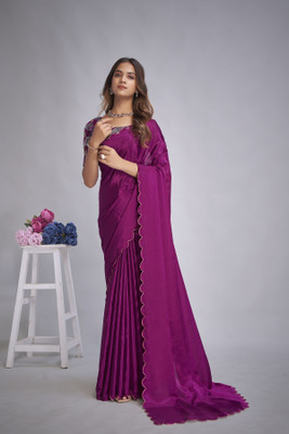 Julee Solid/Plain Bollywood Chiffon Saree(Magenta)