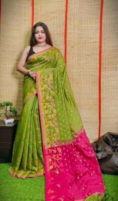 Ganesh fashion textile Woven Handloom Cotton Silk Saree(Light Green)