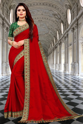 TRENDYRETRO Solid/Plain Daily Wear Art Silk Saree(Red)