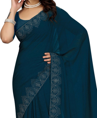SARANGFEB Embellished Bollywood Georgette Saree(Light Blue)