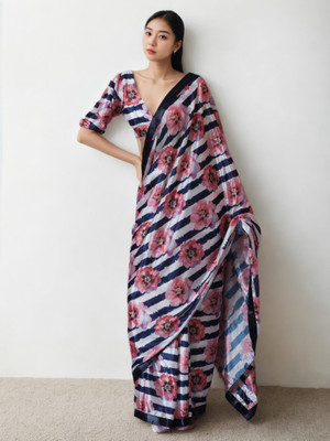 HouseOfCommon Printed Bollywood Silk Blend Saree(Multicolor)