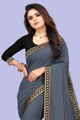 OKTAT Solid/Plain Bollywood Georgette Saree(Grey)