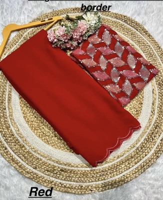 MSC TRENDLINE SAREES Self Design, Solid/Plain Bollywood Georgette Saree(Red)