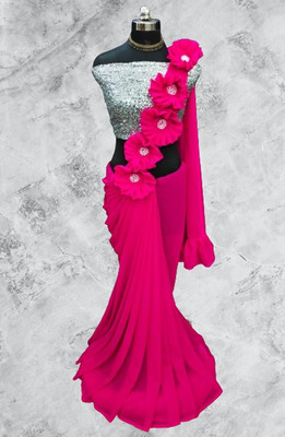 LD CREATION Self Design Bollywood Georgette Saree(Multicolor)