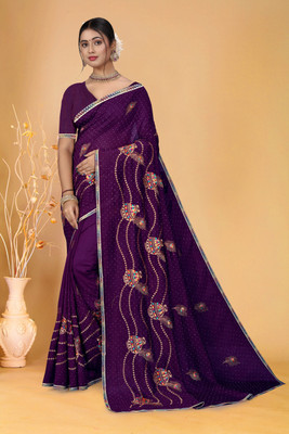 Grammystyle Self Design Bollywood Georgette Saree(Purple)