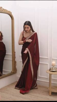 SHIVA Solid/Plain, Embellished Bollywood Lycra Saree(Maroon)