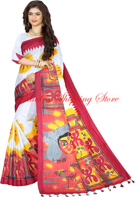 Bhadra Shopping Store Woven Handloom Handloom Cotton Blend Saree(White)