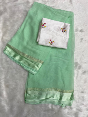 Triveni Fab Solid/Plain Bollywood Viscose Rayon Saree(Light Green)