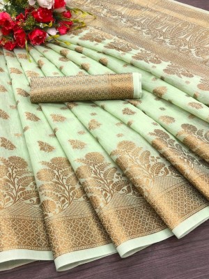 SHARIRI Printed, Self Design, Geometric Print, Woven, Graphic Print, Floral Print, Polka Print Bollywood Jacquard, Art Silk Saree(Green)