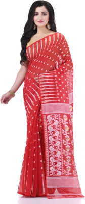 Bholenath textile Embroidered Jamdani Cotton Silk Saree(Brown)