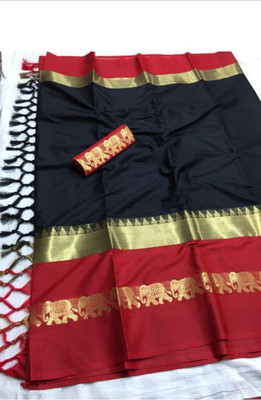 Mortal Textile Woven Handloom Cotton Silk Saree(Blue)