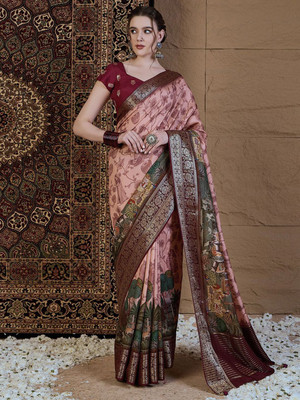 ANOUK Printed Chinnalapattu Viscose Rayon Saree(Pink)