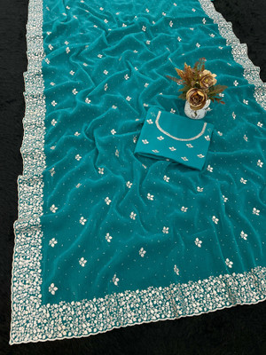 CHAMUNDA CREATION Embroidered Bollywood Organza Saree(Light Blue)