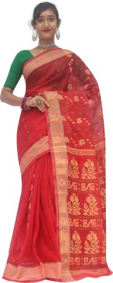 Panchanan Woven Handloom Pure Cotton Saree(Red)