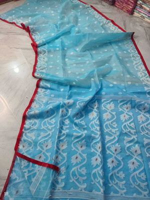 ADbutiq Digital Print Handloom Handloom Muslin Saree(White)