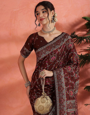 Satrani Woven, Embellished Banarasi Pure Silk Saree(Maroon)