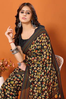 YASHIKA Printed Bollywood Georgette Saree(Black)