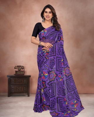 Jayu Floral Print Bollywood Georgette Saree(Purple)