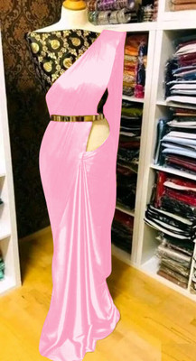 Julee Solid/Plain Bollywood Silk Blend Saree(Pink)