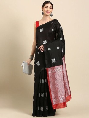 Kronzam Self Design, Woven, Temple Border Bollywood Art Silk, Jacquard Saree(Black)