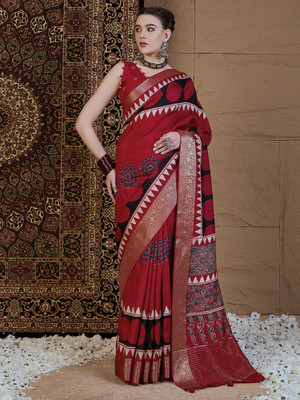 Tasrika Printed Chinnalapattu Viscose Rayon Saree(Red)