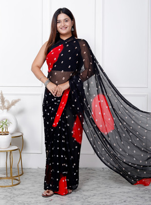 DJ Creations Digital Print, Printed, Self Design, Solid/Plain, Woven Daily Wear Chiffon Saree(Red)
