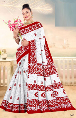 mahakali Printed Patola Pure Cotton Saree(White)