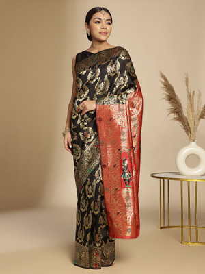 ANOUK Woven Kanjivaram Art Silk Saree(Black)