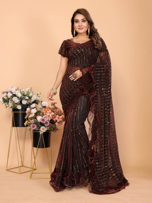 miracletex Self Design Bollywood Net Saree(Black)