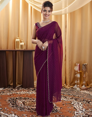 Tasrika Embellished, Self Design Bollywood Chiffon, Georgette Saree(Purple, Gold)
