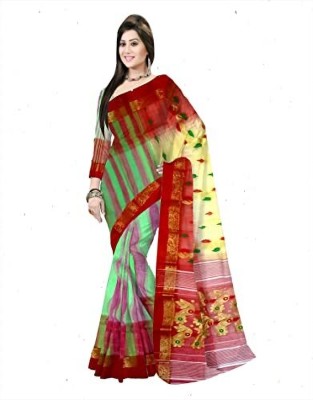 Pradip Fabrics Woven Tant Silk Blend Saree(Red, Green)