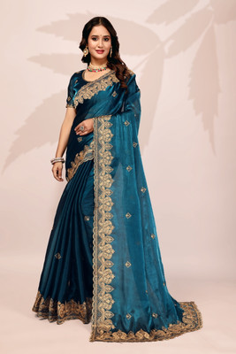 Privasaree Embroidered Bollywood Jimmy choo Saree(Dark Green)
