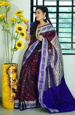 EEFA FASHION Woven Banarasi Jacquard Saree(Black)