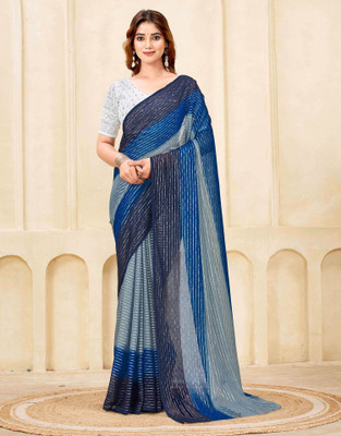all about you Striped, Ombre Daily Wear Georgette Saree(Grey, Blue)