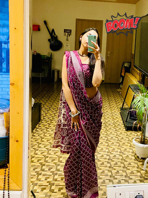 JASU CREATION Printed Bandhani Pure Cotton Saree(Purple)