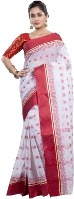 DipDiya Self Design Tant Pure Cotton Saree(Red, White)