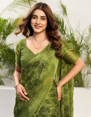 Samah Floral Print, Printed Bollywood Chiffon Saree(Green)
