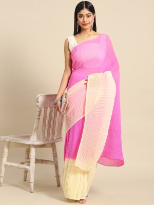 Sareemall Color Block Bollywood Crepe Saree(Pink)