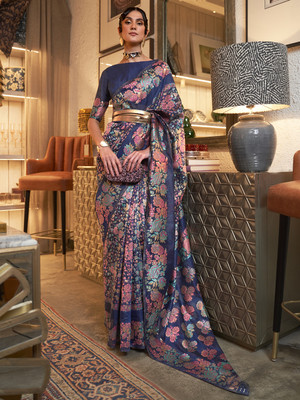 Divastri Woven Banarasi Silk Blend Saree(Dark Blue)
