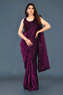 PRISHA SAREES Self Design Bollywood Lycra Blend Saree(Magenta)