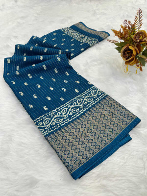 Madhave Printed Banarasi Pure Silk Saree(Dark Blue)