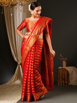 Sareemall Woven Banarasi Satin Saree(Red)