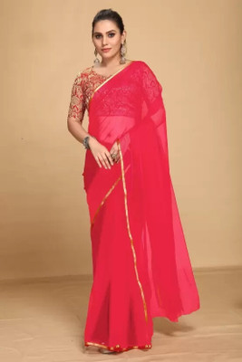JV ENTERPRISE Solid/Plain Bollywood Chiffon Saree(Red)