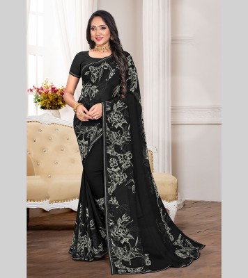 Laxmipati Printed Bollywood Georgette Saree(Black)